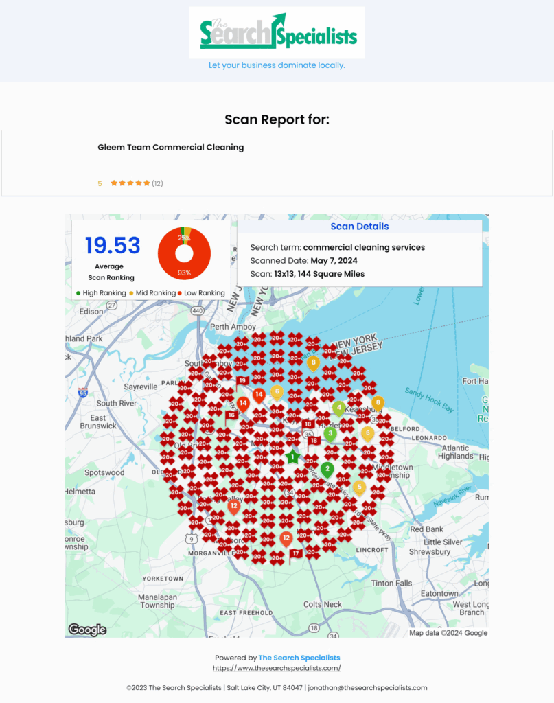 Gleem Team Commercial Cleaning google maps geo-grid rankings